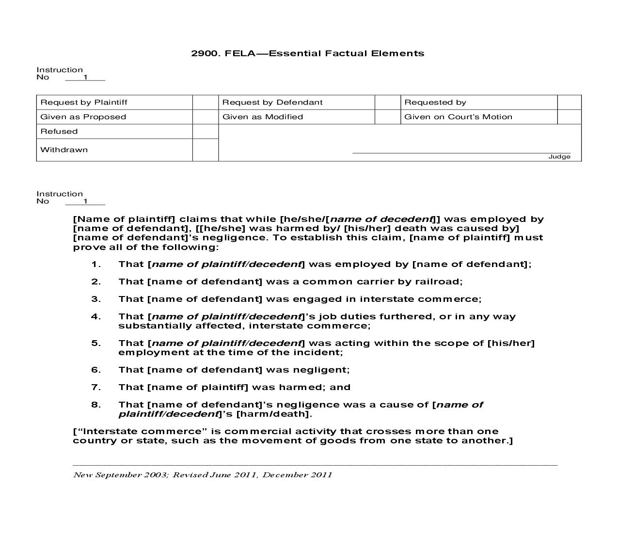 2900. FELA Essential Factual Elements | Pdf Doc Docx | Jury Instructions