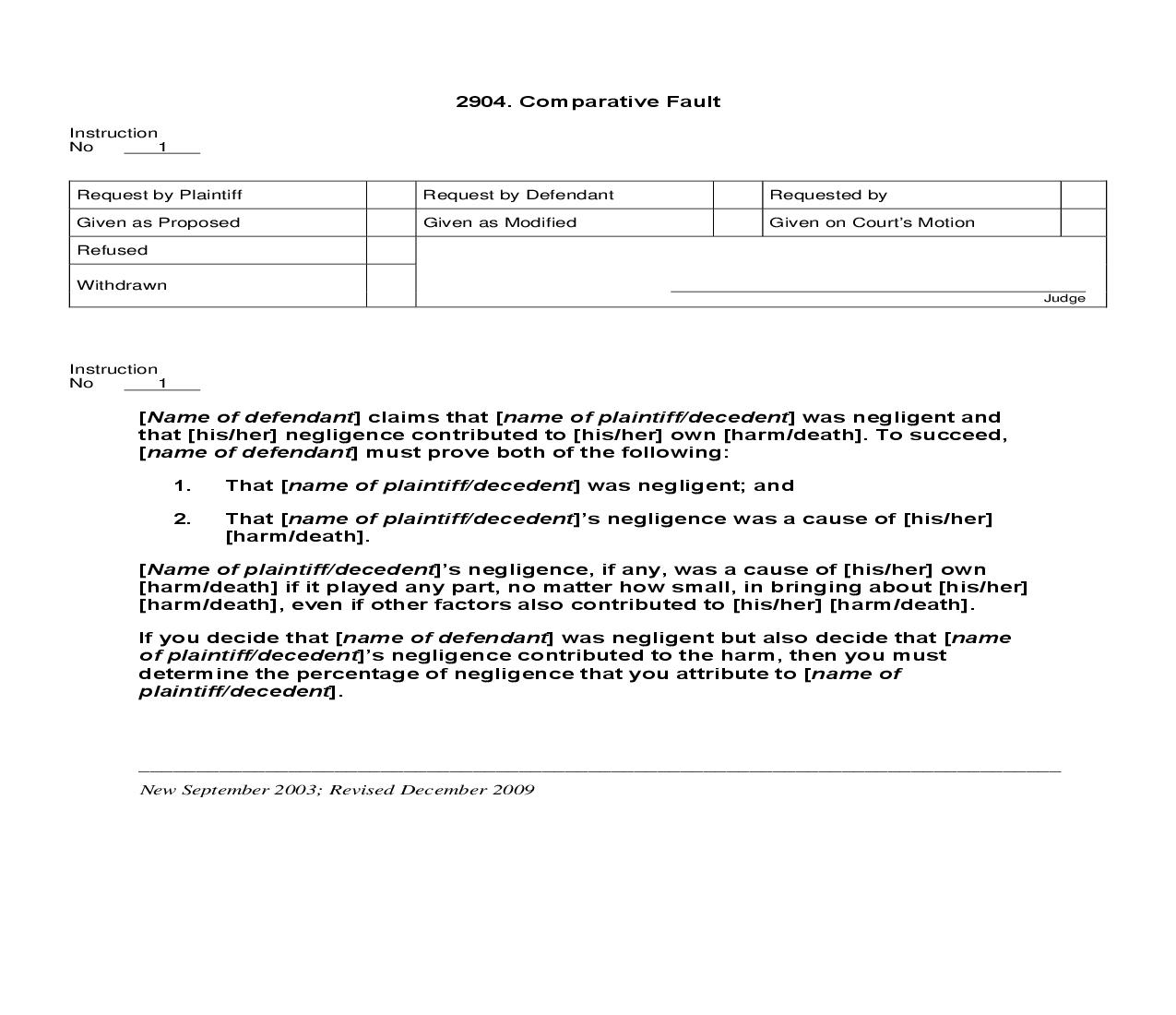 2904. Comparative Fault | Pdf Doc Docx | Jury Instructions