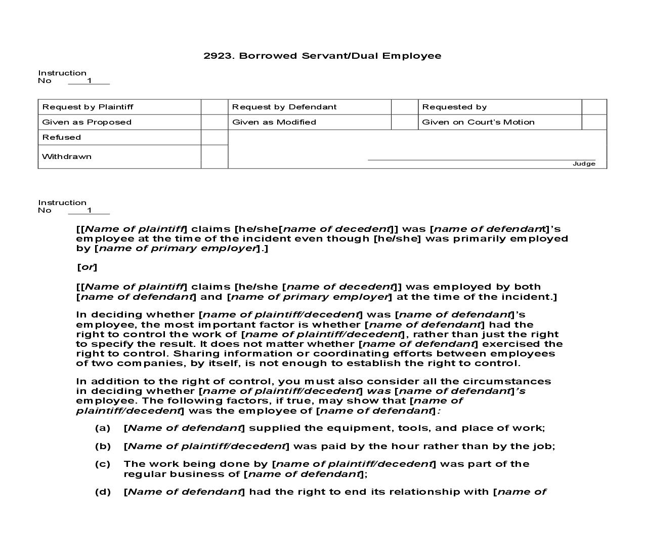 2923. Borrowed Servant or Dual Employee | Pdf Doc Docx | Jury Instructions