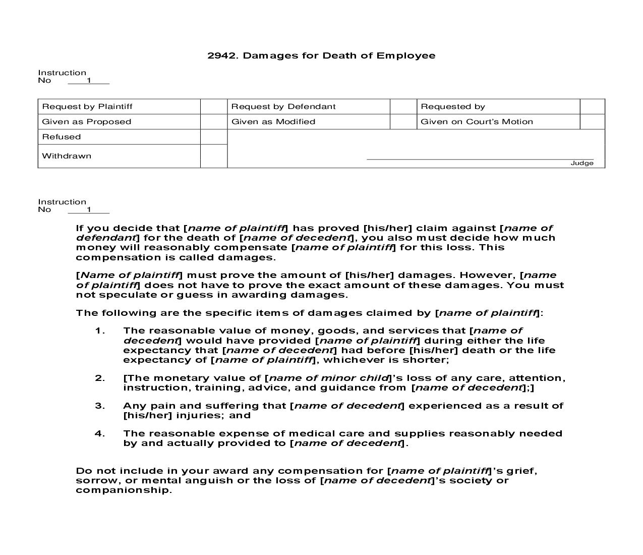 2942. Damages for Death of Employee | Pdf Doc Docx | Jury Instructions