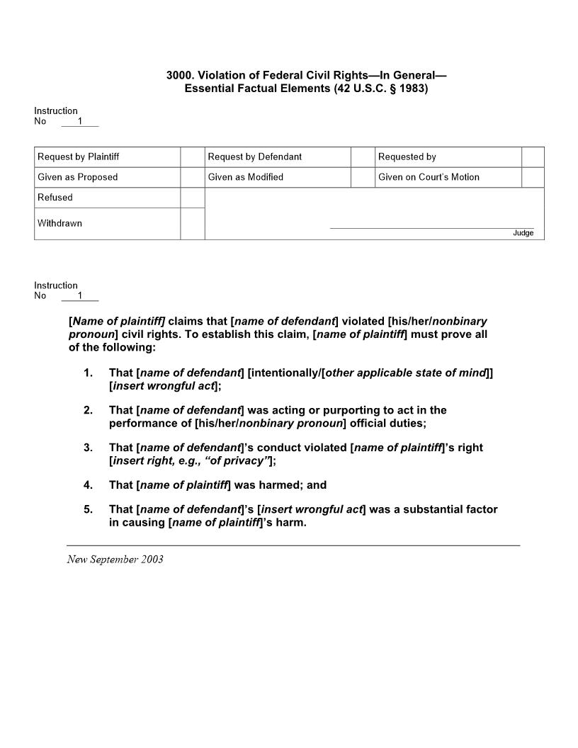 3000. Violation Of Federal Civil Rights In General Essential Factual Elements | Pdf Doc Docx | Jury Instructions