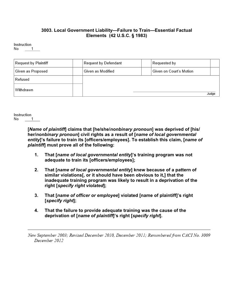 3003. Local Government Liability Failure To Train Essential Factual Elements | Pdf Doc Docx | Jury Instructions
