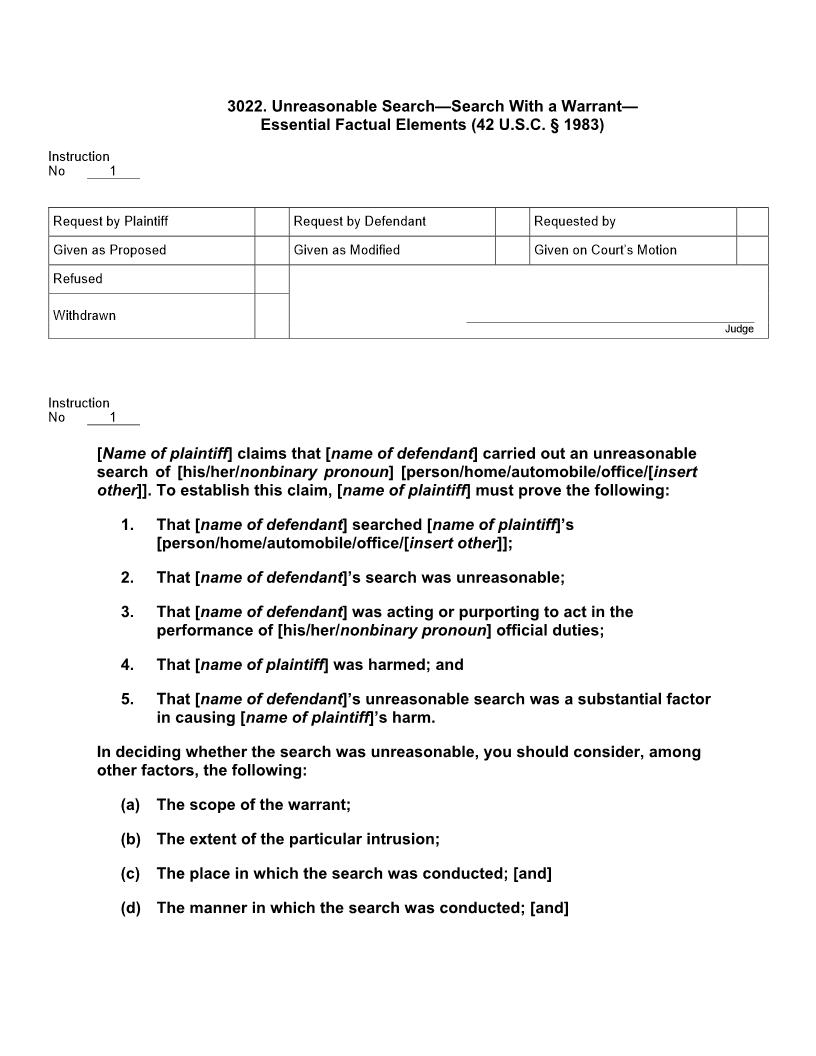 3022. Unreasonable Search Search With Warrant Essential Factual Elements | Pdf Doc Docx | Jury Instructions