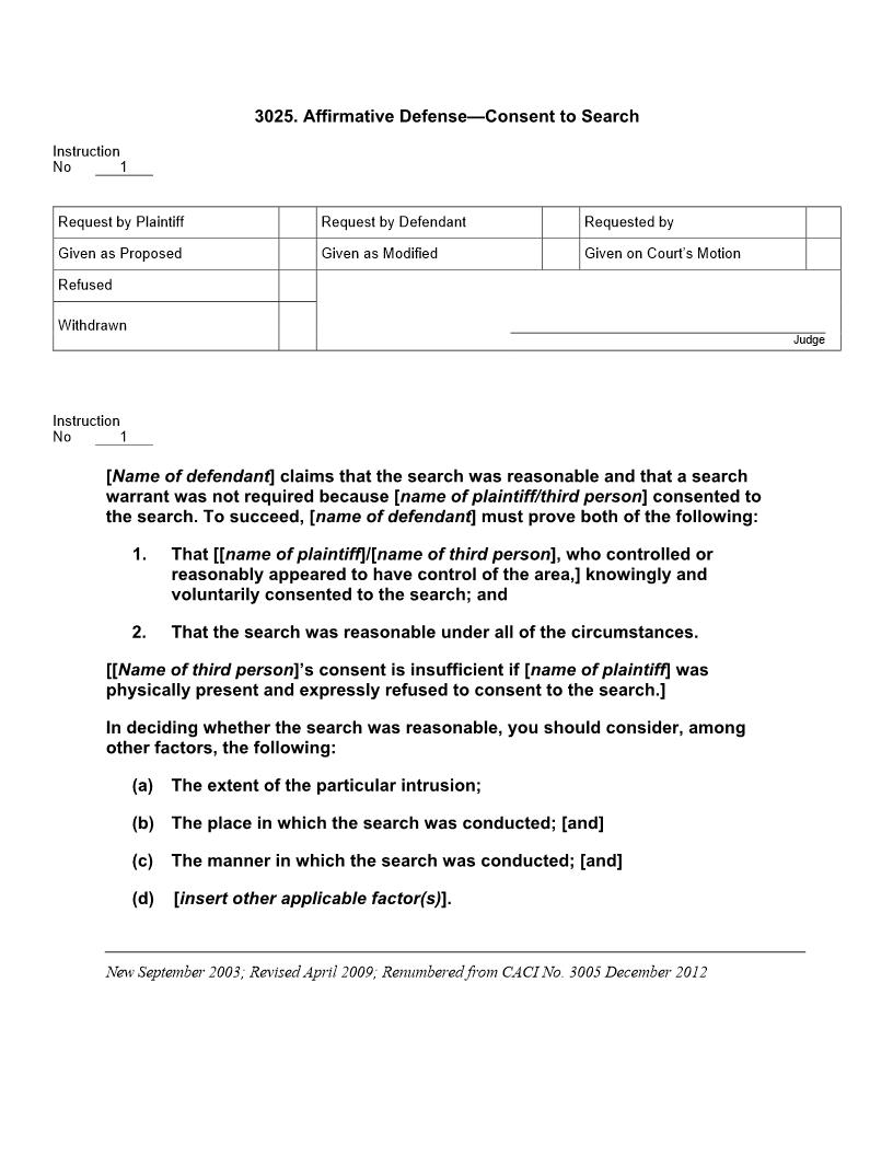 3025. Affirmative Defense Consent to Search | Pdf Doc Docx | Jury Instructions