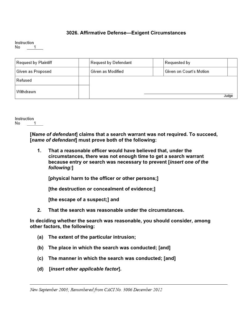 3026. Affirmative Defense Exigent Circumstances | Pdf Doc Docx | Jury Instructions