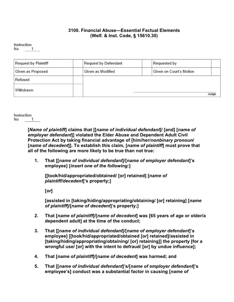 3100. Financial Abuse Essential Factual Elements (Welf. Inst. Code 15610.30) | Pdf Docx | Jury Instructions