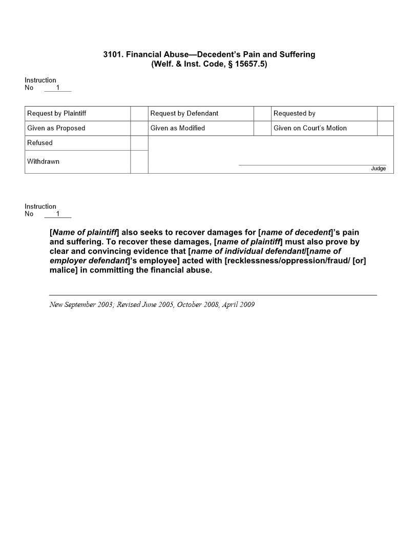 3101. Financial Abuse Decedents Pain and Suffering (Welf. Inst. Code, § 15657.5) | Pdf Doc Docx | Jury Instructions