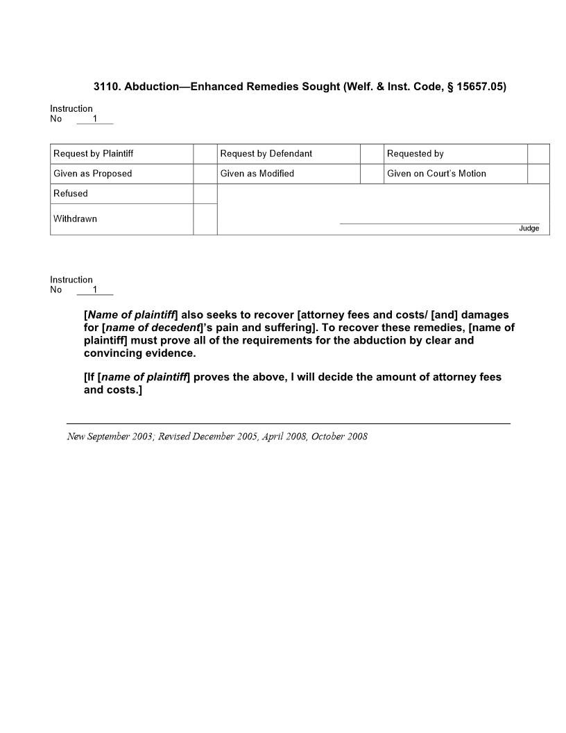 3110. Abduction Enhanced Remedies Sought (Welf. Inst. Code, § 15657.05) | Pdf Doc Docx | Jury Instructions