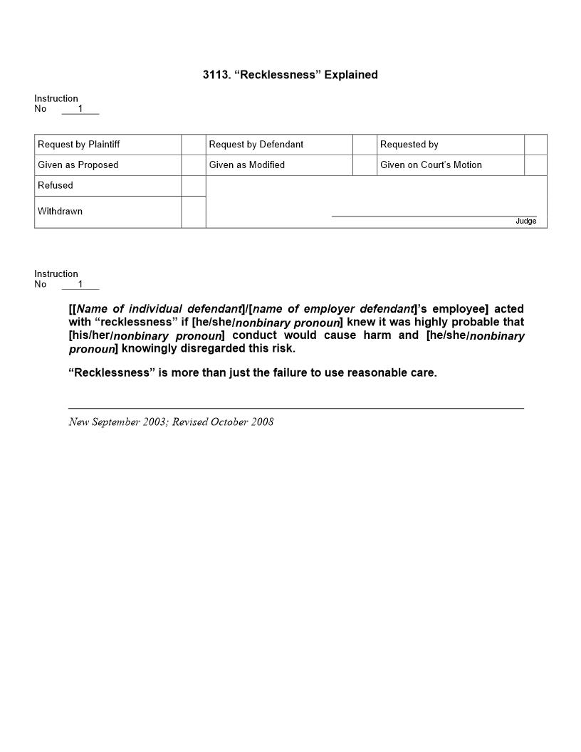 3113. Recklessness Explained | Pdf Doc Docx | Jury Instructions