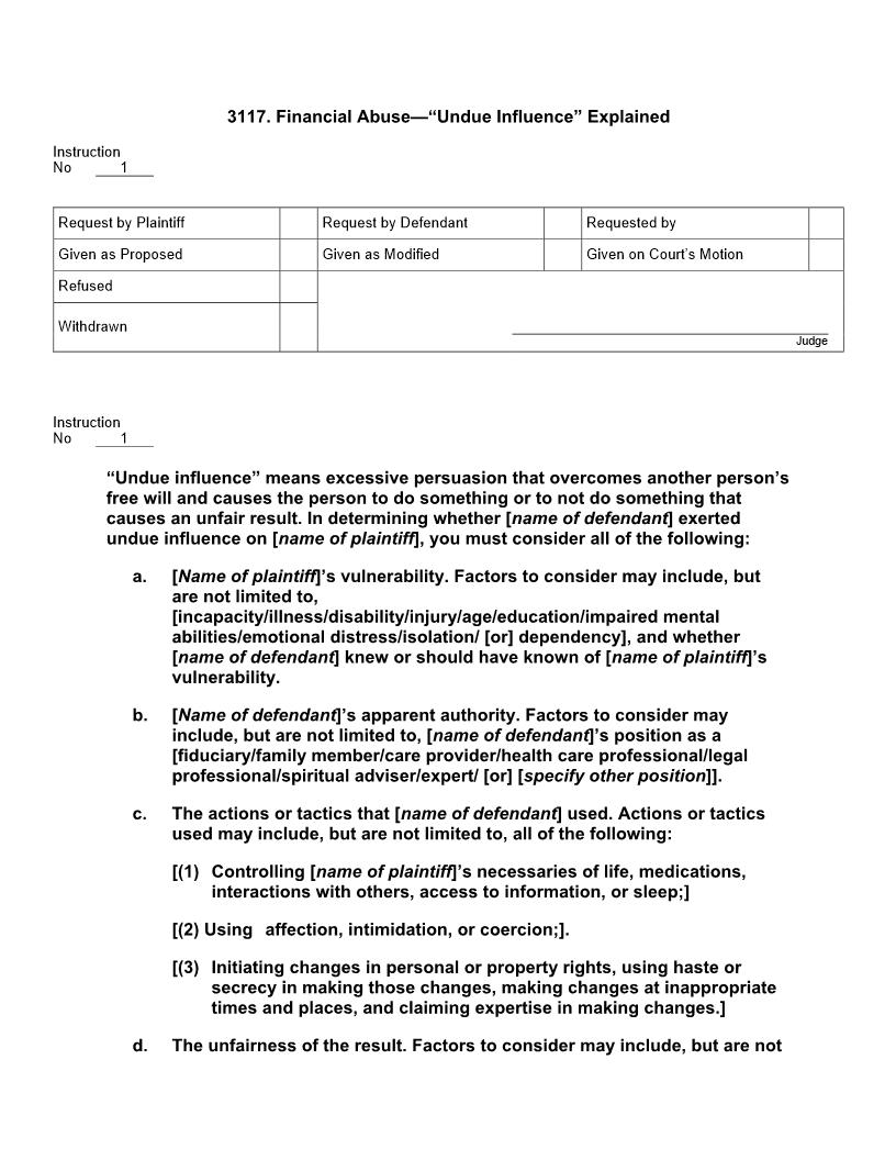 3117. Financial Abuse Undue Influence Explained | Pdf Doc Docx | Jury Instructions