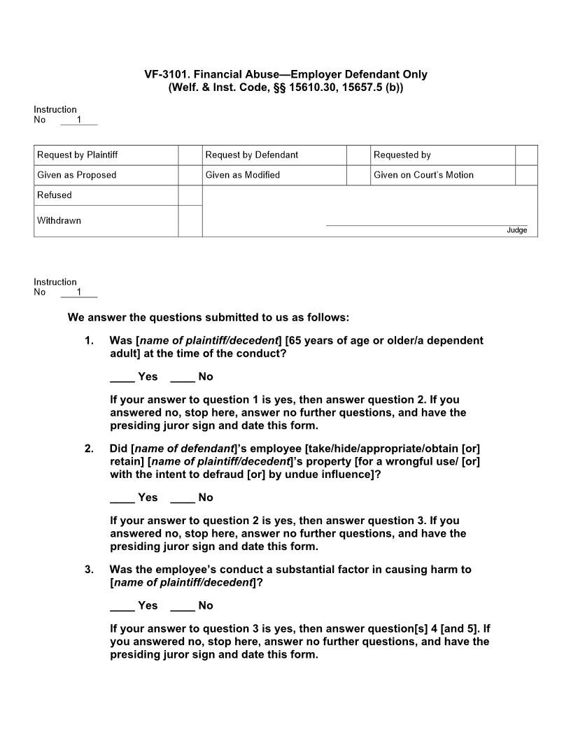 VF 3101. Financial Abuse Employer Defendant Only (Welf. Inst. Code, §§ 15610.30, 15657.5(b)) | Pdf Doc Docx | Jury Instructions