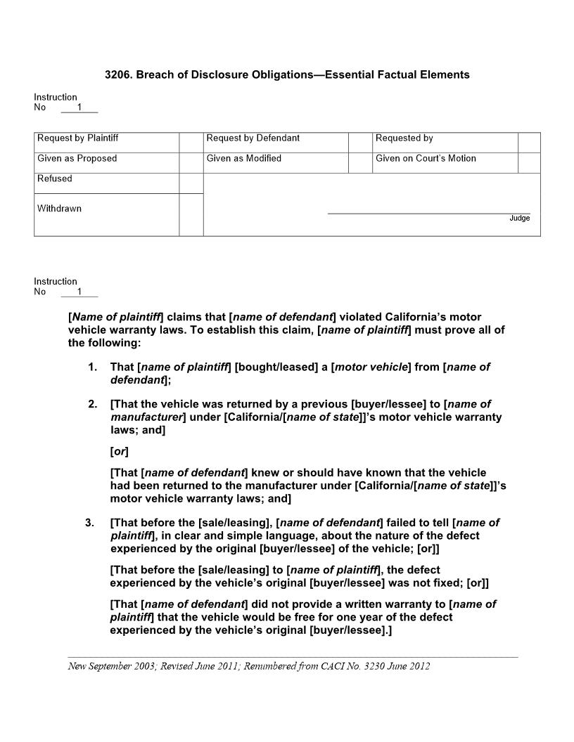 3206. Breach of Disclosure Obligations Essential Factual Elements | Pdf Doc Docx | Jury Instructions