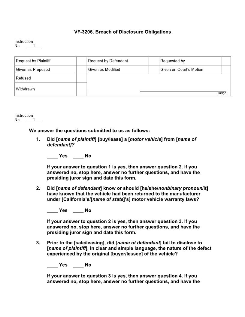 VF 3206. Breach of Disclosure Obligations | Pdf Doc Docx | Jury Instructions