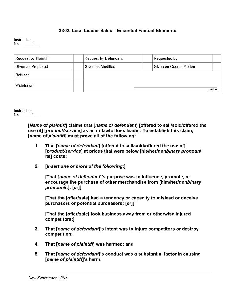 3302. Loss Leader Sales Essential Factual Elements | Pdf Doc Docx | Jury Instructions