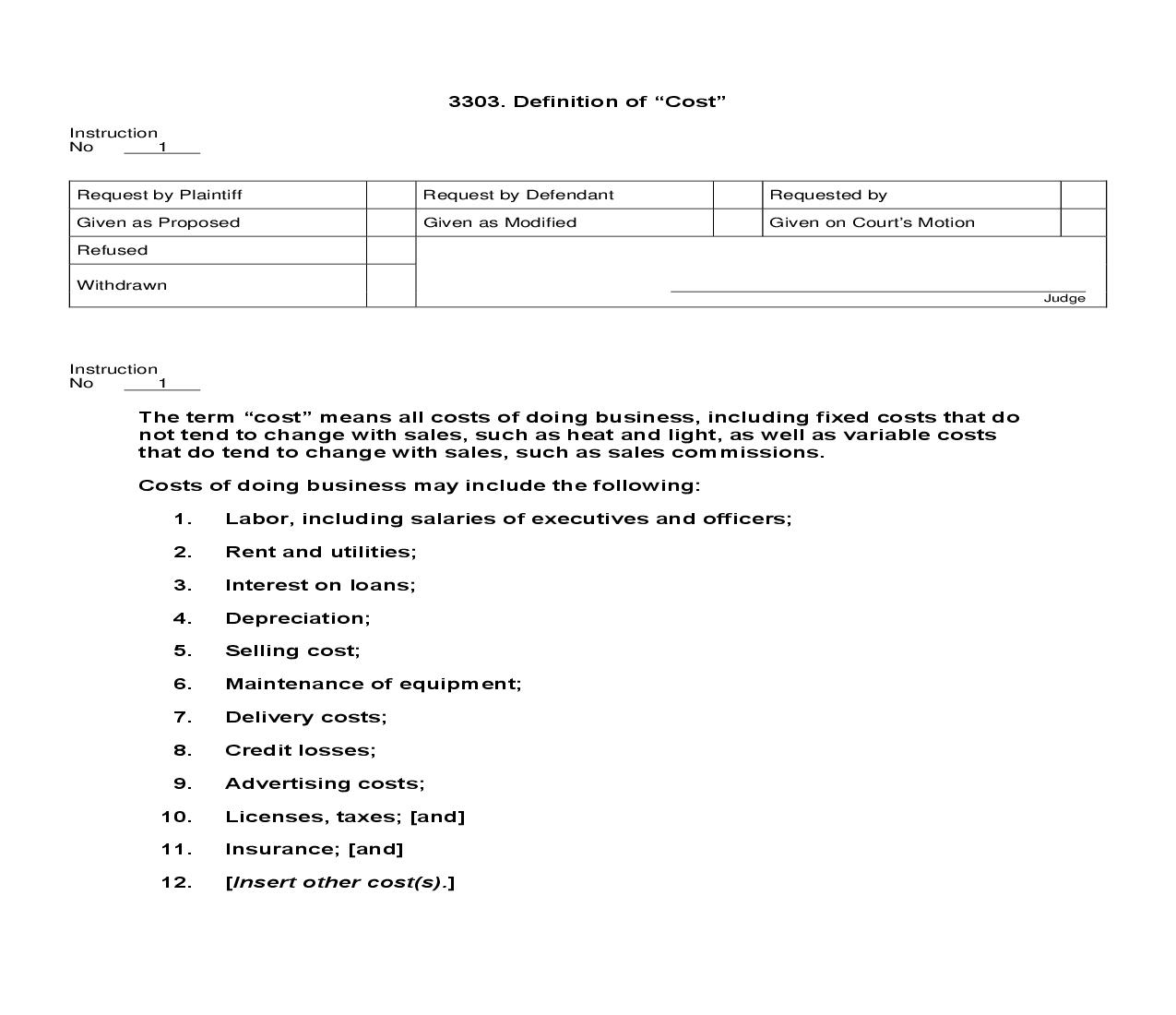 3303. Definition of Cost | Pdf Doc Docx | Jury Instructions