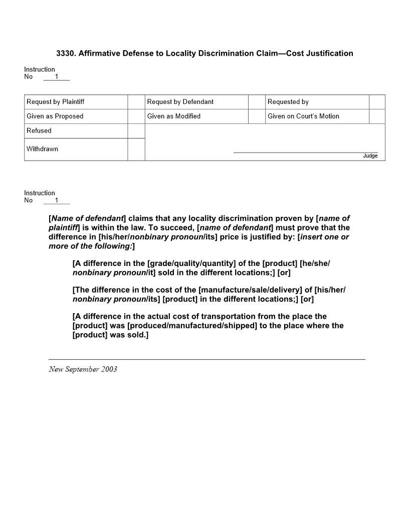 3330. Affirmative Defense to Locality Discrimination Claim Cost Justification | Pdf Doc Docx | Jury Instructions