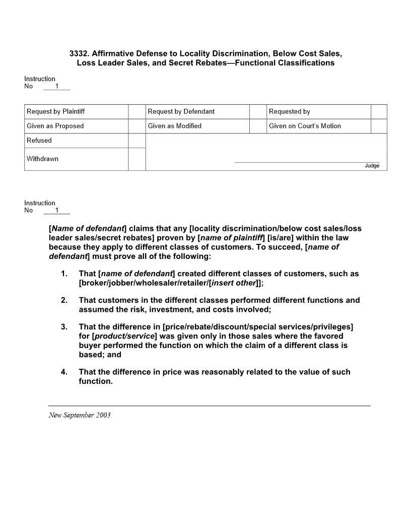 3332. Aff Def to Locality Discrim Below Cost Sales Loss Leader Secret Rebates Functional Classifications | Pdf Doc Docx | Jury Instructions