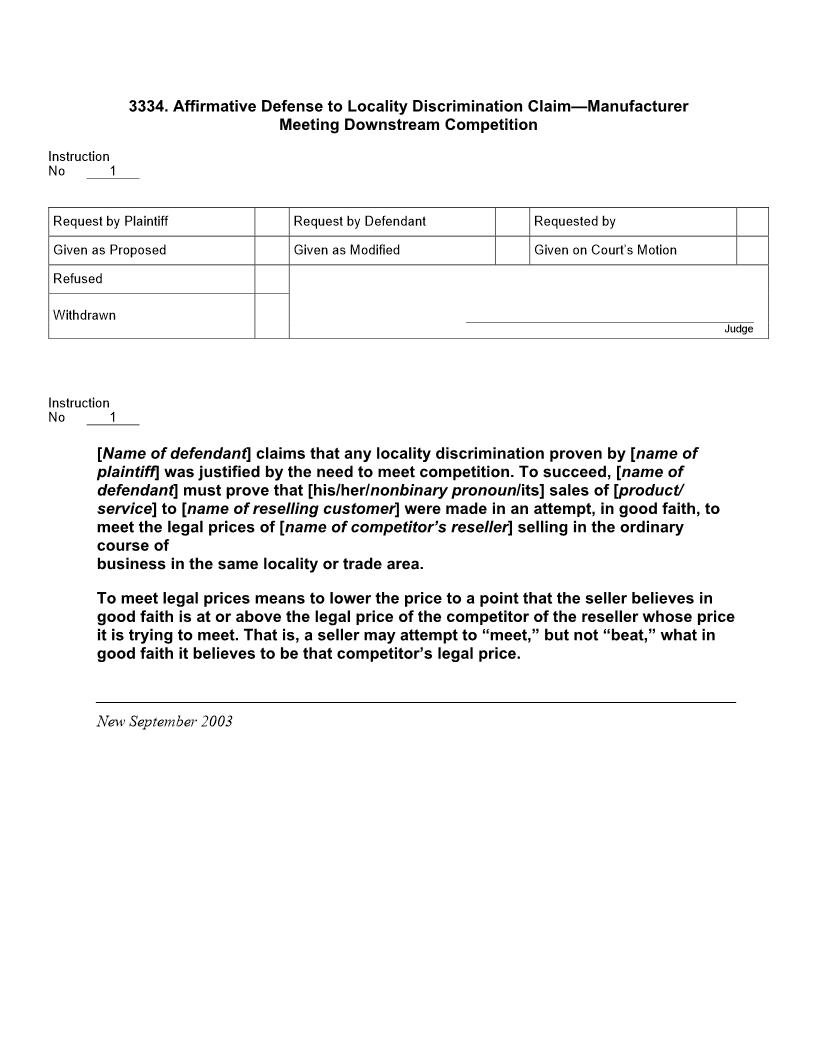 3334. Affirmative Defense to Locality Discrimination Claim Manufacturer Meeting Downstream Competition | Pdf Doc Docx | Jury Instructions