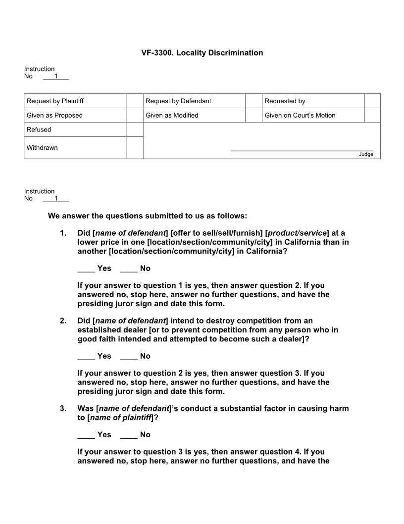 VF 3300. Locality Discrimination | Pdf Doc Docx | Jury Instructions