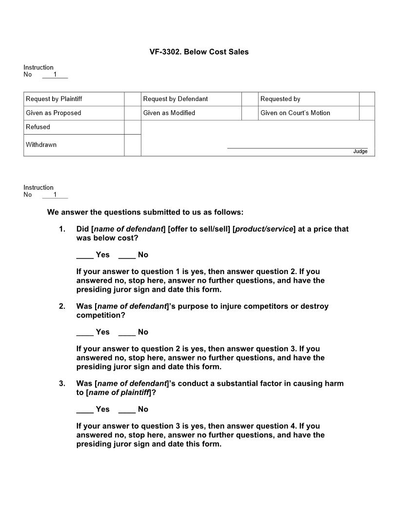 VF 3302. Below Cost Sales | Pdf Doc Docx | Jury Instructions