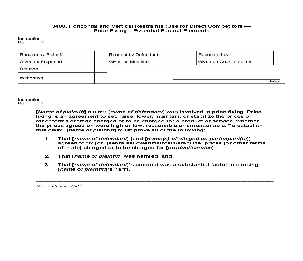 3400. Horizontal and Vertical Restraints (Use for Dir Competitors) Price Fixing Ess Fact Els | Pdf Doc Docx | Jury Instructions