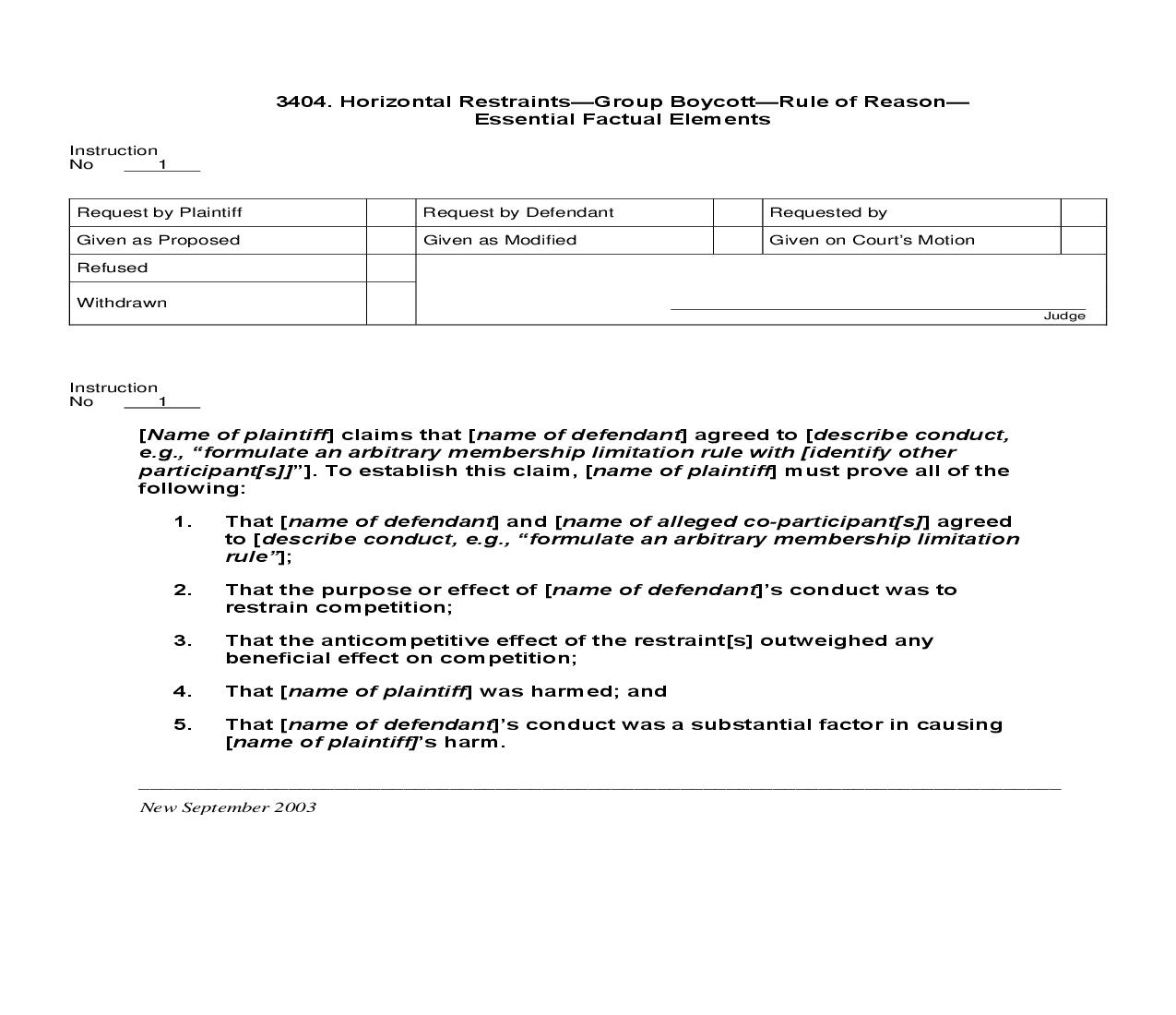 3404. Horizontal Restraints-Group Boycott-Rule Of Reason-Essential Factual Elements | Pdf Doc Docx | Jury Instructions