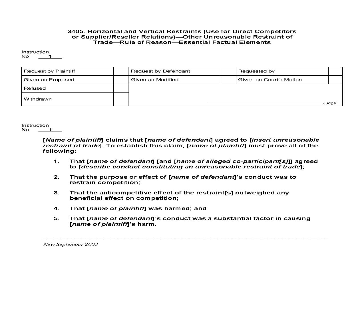 3405. Horizontal and Vertical Restraints (Use for Direct Competitors or Supplier or Reseller Relations) | Pdf Doc Docx | Jury Instructions