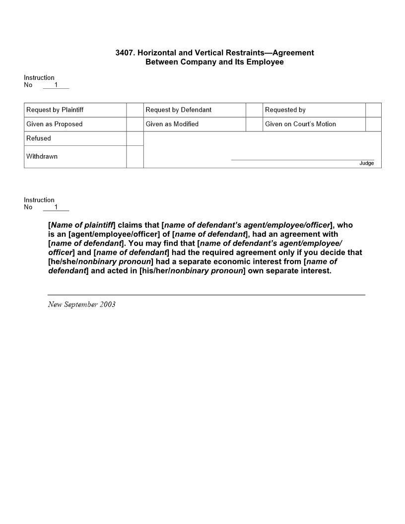 3407. Horizontal and Vertical Restraints Agreement Between Company and Its Employee | Pdf Doc Docx | Jury Instructions