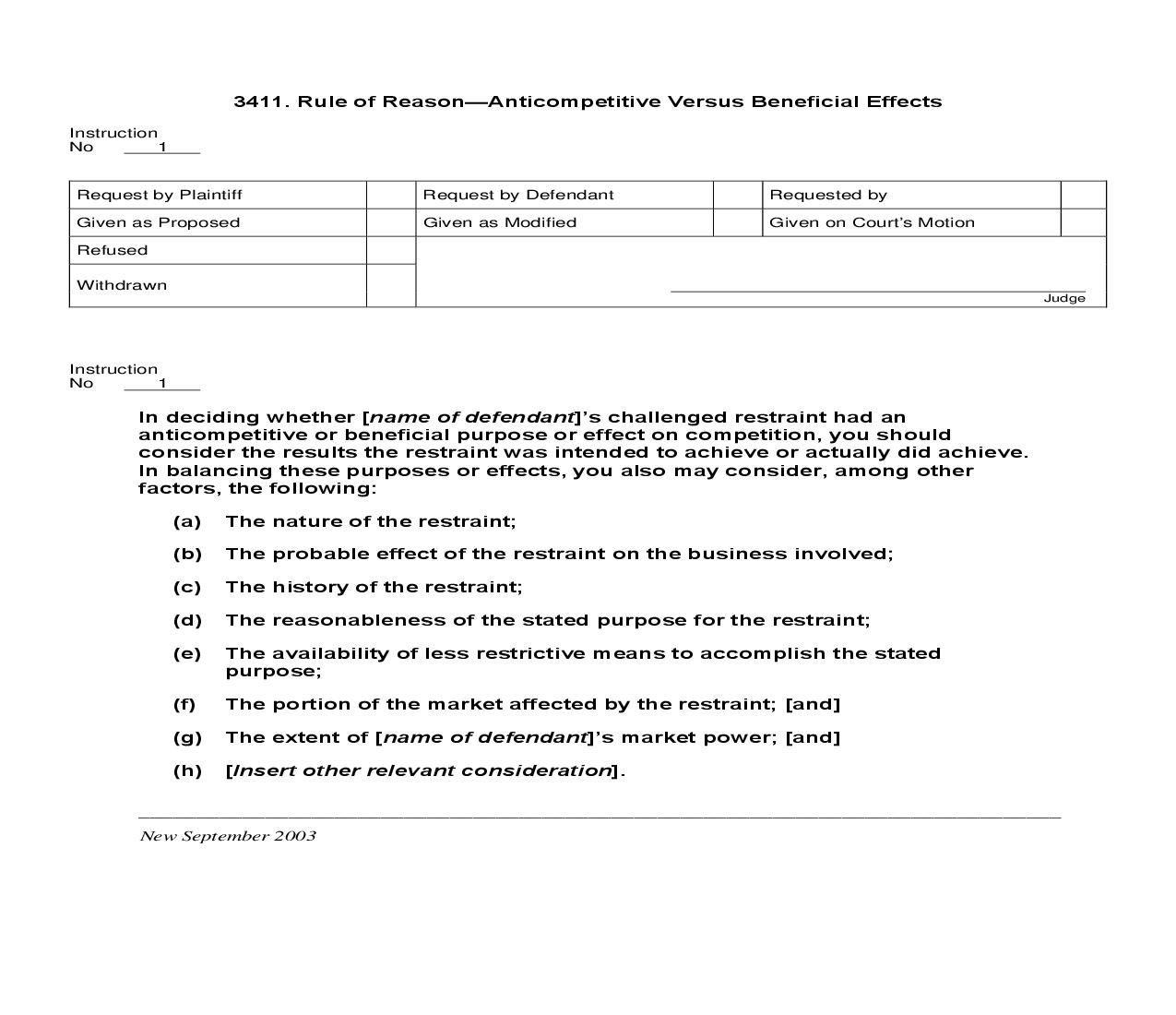 3411. Rule Of Reason Anticompetitive Versus Beneficial Effects | Pdf Doc Docx | Jury Instructions
