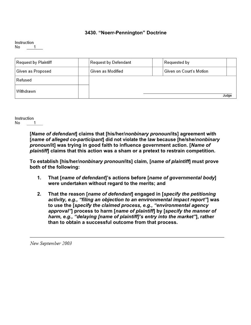 3430. Noerr-Pennington Doctrine | Pdf Doc Docx | Jury Instructions