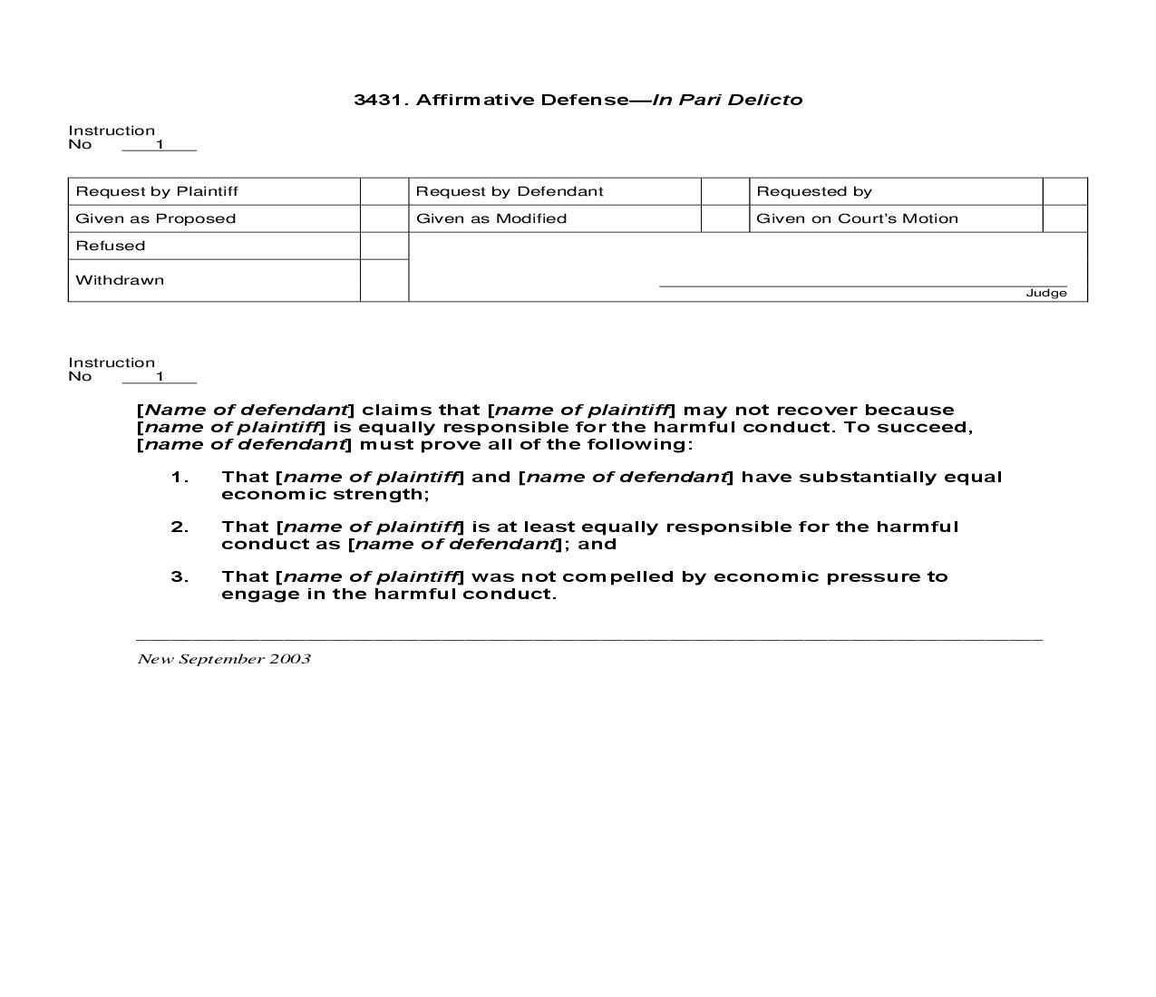 3431. Affirmative Defense In Pari Delicto | Pdf Doc Docx | Jury Instructions