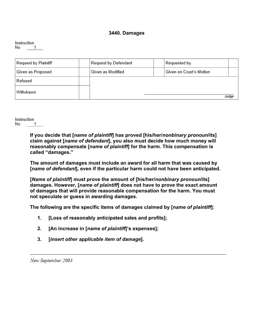 3440. Damages | Pdf Doc Docx | Jury Instructions