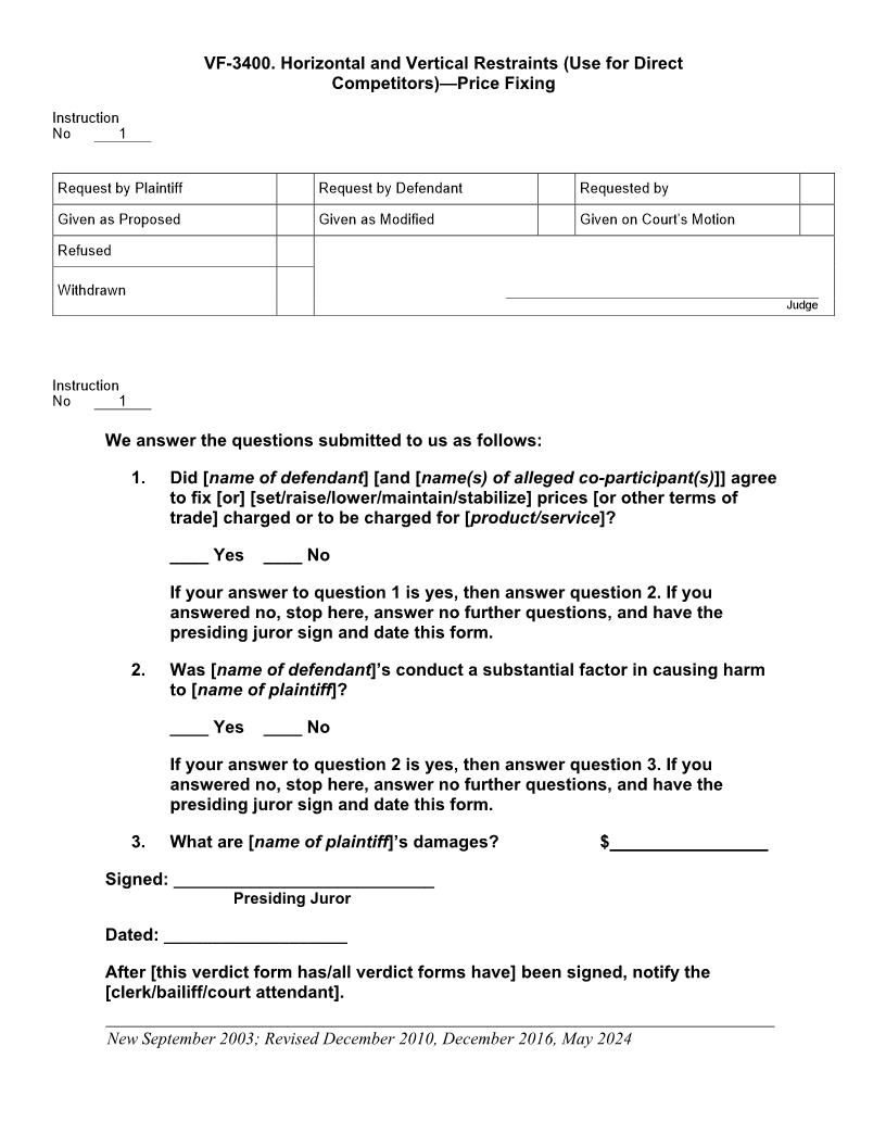 VF 3400. Horizontal and Vertical Restraints (Use for Direct Competitors) Price Fixing | Pdf Doc Docx | Jury Instructions