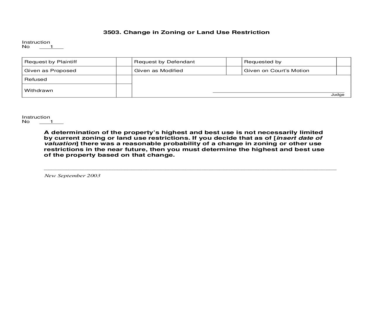 3503. Change in Zoning or Land Use Restriction | Pdf Doc Docx | Jury Instructions