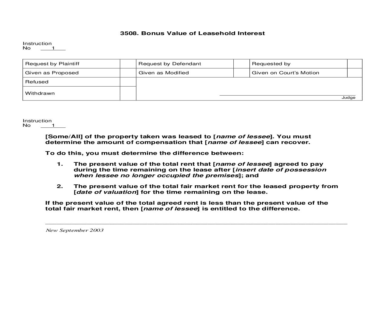3508. Bonus Value of Leasehold Interest | Pdf Doc Docx | Jury Instructions