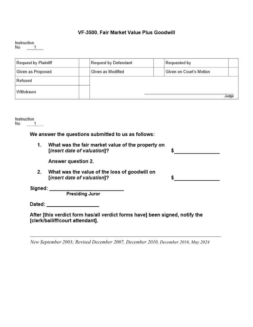 VF 3500. Fair Market Value Plus Goodwill | Pdf Docx | Jury Instructions