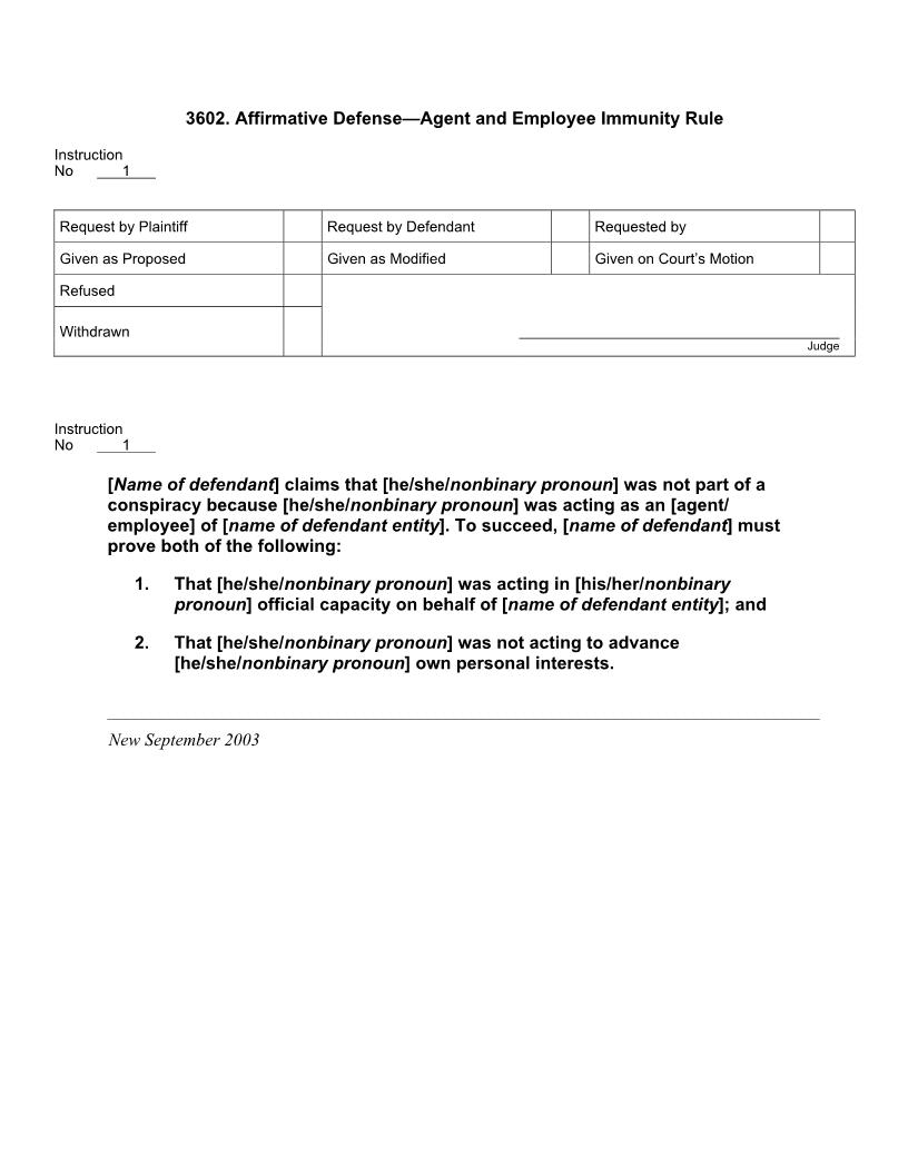 3602. Affirmative Defense Agent And Employee Immunity Rule | Pdf Doc Docx | Jury Instructions