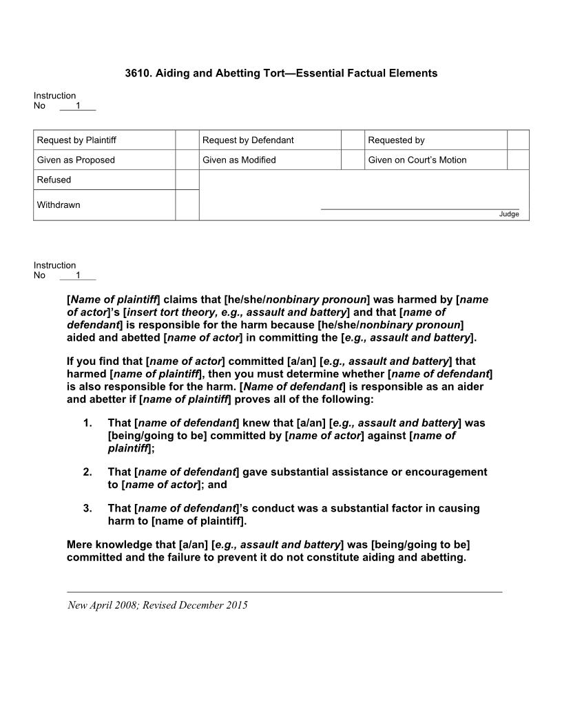 3610. Aiding and Abetting Tort Essential Factual Elements | Pdf Doc Docx | Jury Instructions