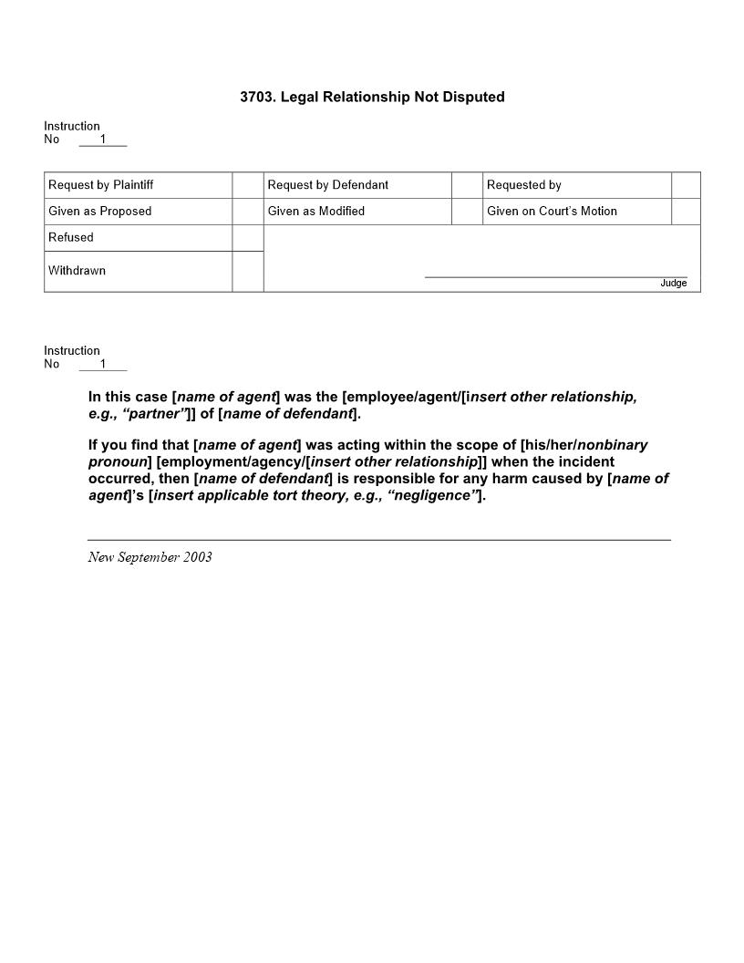 3703. Legal Relationship Not Disputed | Pdf Doc Docx | Jury Instructions