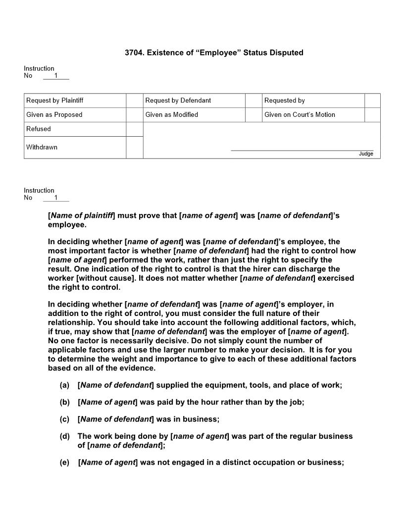 3704. Existence Of Employee Status Disputed | Pdf Doc Docx | Jury Instructions