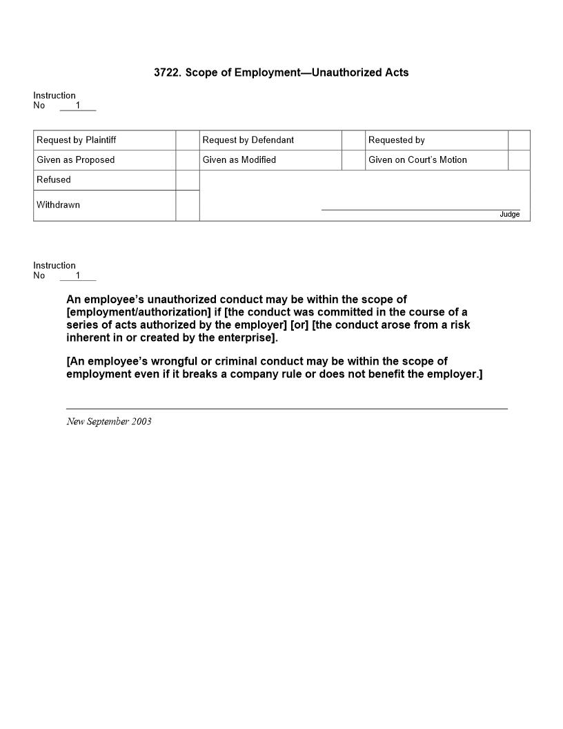 3722. Scope of Employment Unauthorized Acts | Pdf Doc Docx | Jury Instructions