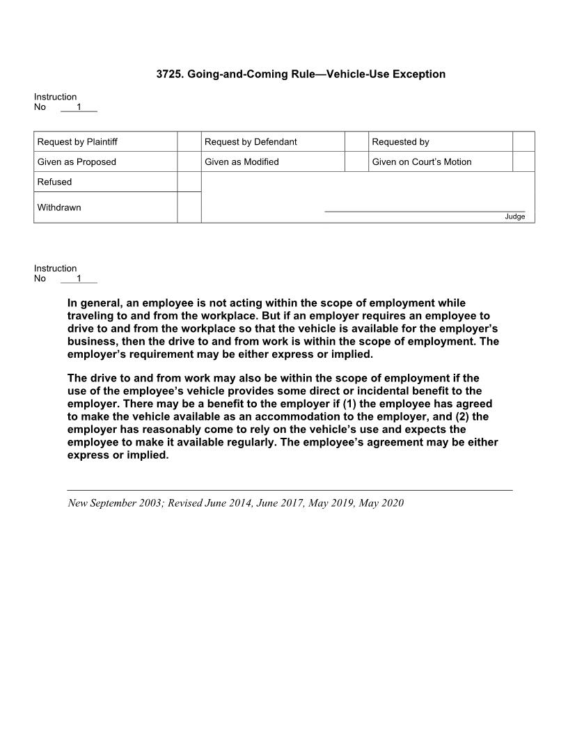 3725. Going-And-Coming Rule Vehicle-Use Exception | Pdf Doc Docx | Jury Instructions