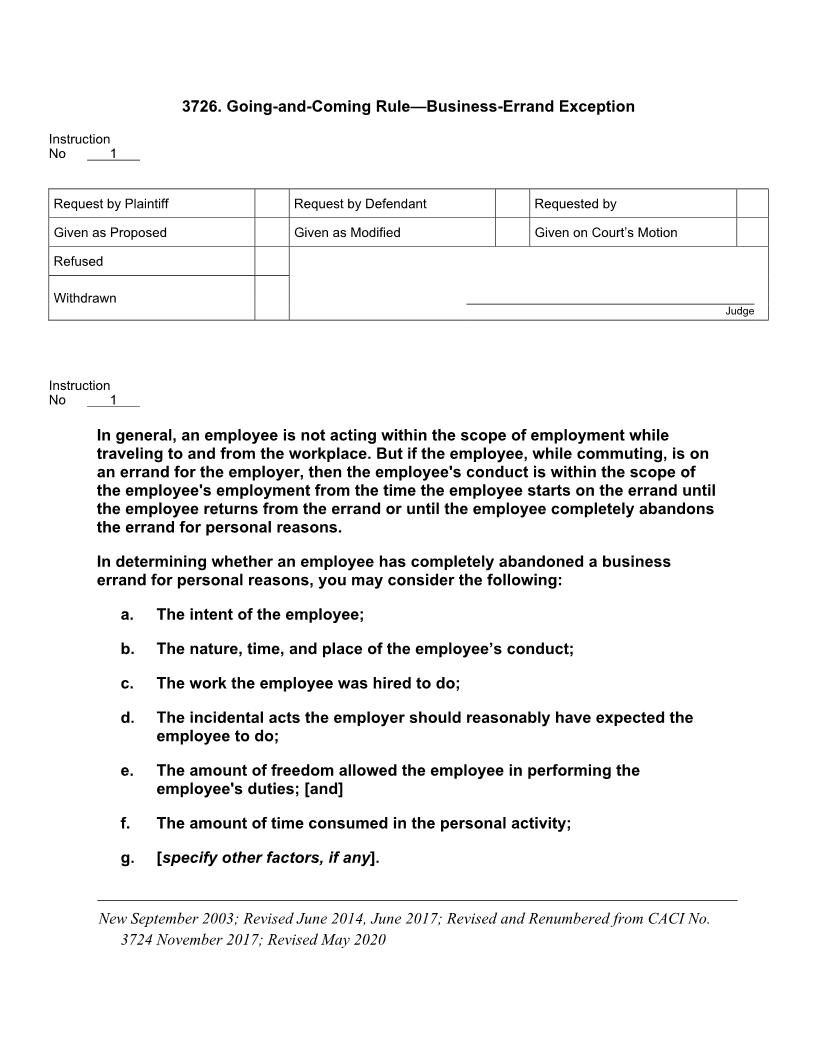 3726. Going-and-Coming Rule Business-Errand Exception | Pdf Doc Docx | Jury Instructions
