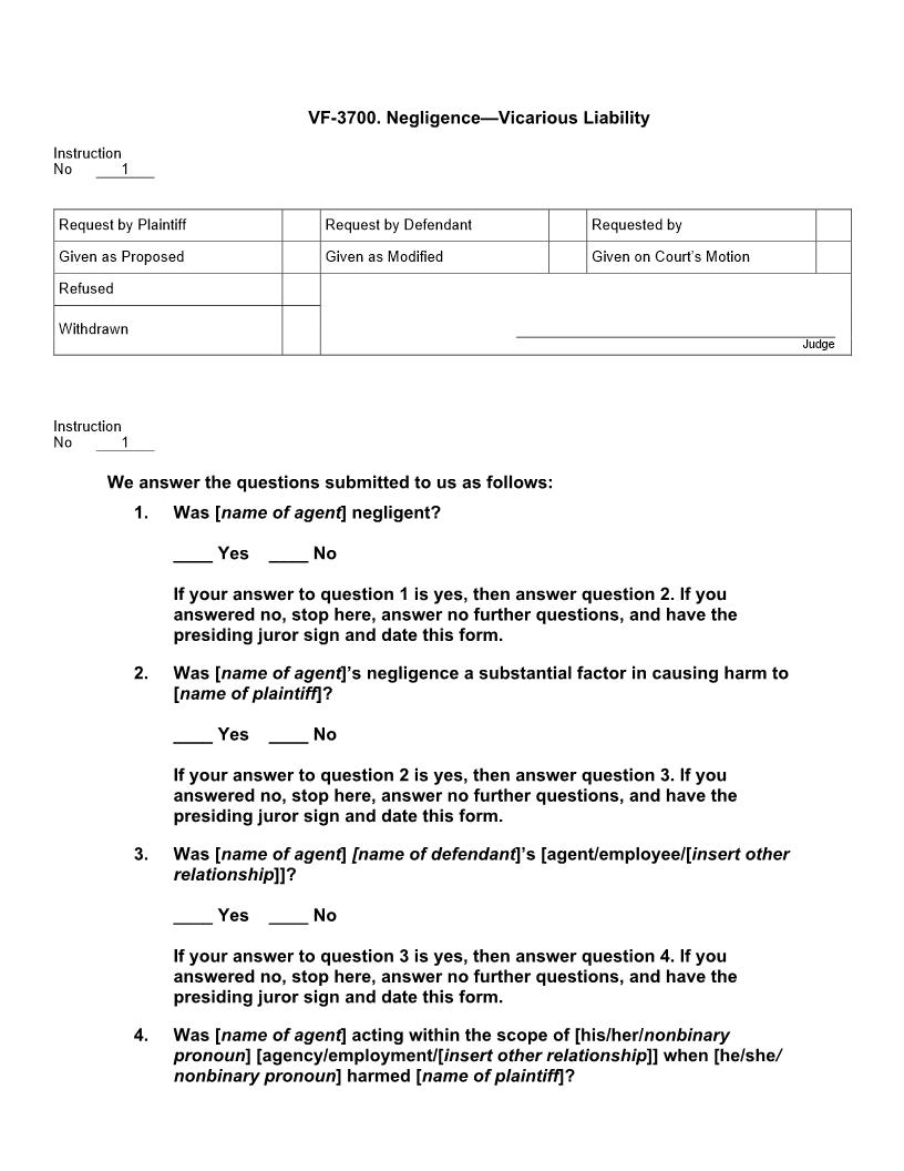 VF 3700. Negligence Vicarious Liability | Pdf Doc Docx | Jury Instructions