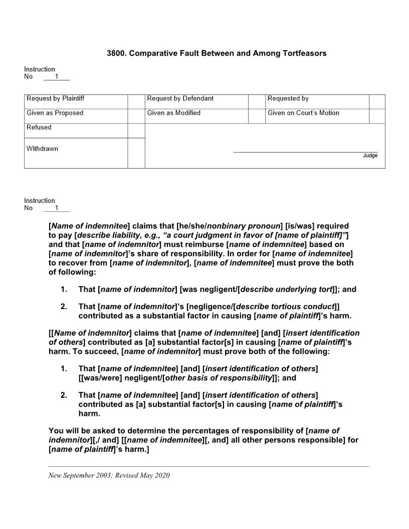 3800. Comparative Fault Between and Among Tortfeasors | Pdf Doc Docx | Jury Instructions