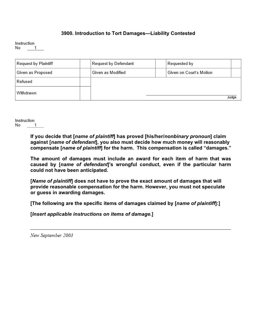 3900. Introduction To Tort Damages Liability Contested | Pdf Doc Docx | Jury Instructions