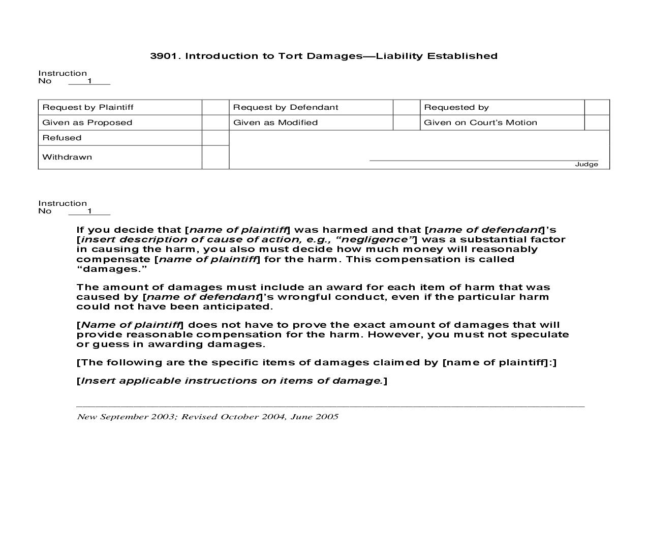 3901. Introduction to Tort Damages Liability Established | Pdf Doc Docx | Jury Instructions