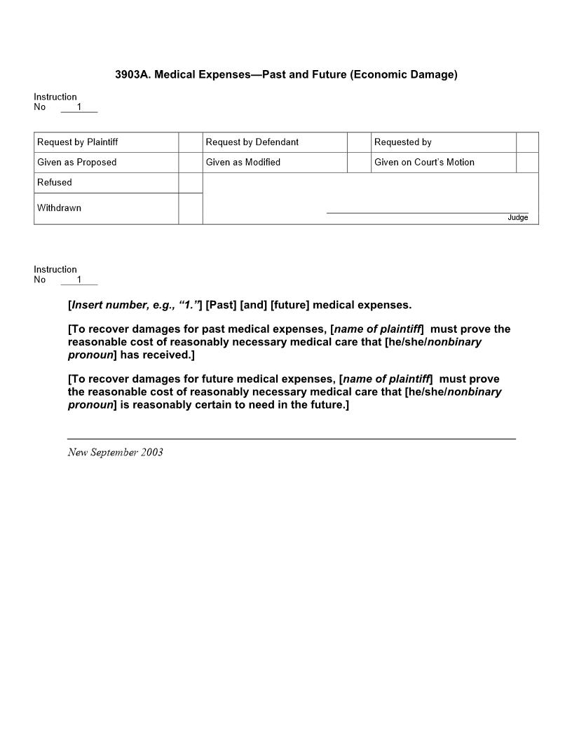 3903A. Medical Expenses Past And Future (Economic Damage) | Pdf Doc Docx | Jury Instructions