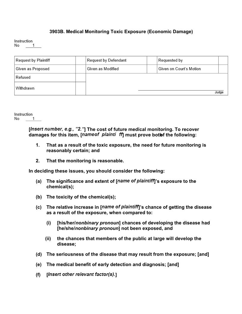 3903B. Medical Monitoring Toxic Exposure (Economic Damage) | Pdf Doc Docx | Jury Instructions