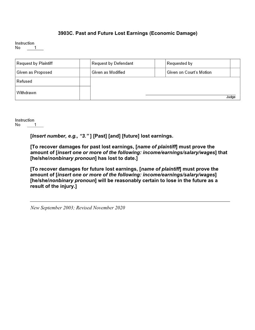 3903C. Past And Future Lost Earnings (Economic Damage) | Pdf Doc Docx | Jury Instructions